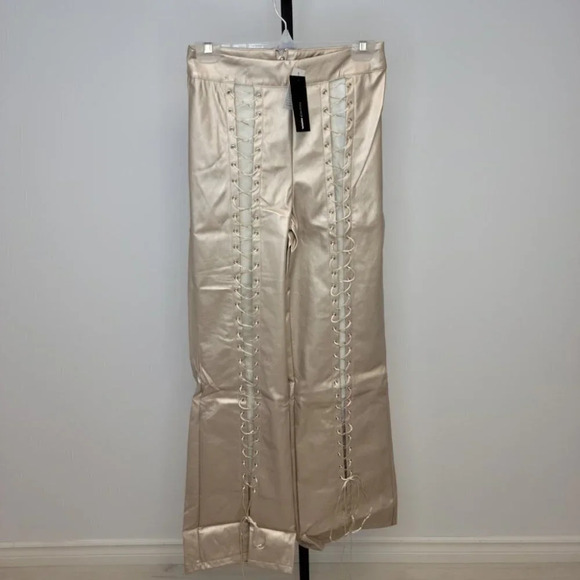 Fashion  Nova Gold Lace Up Pants Size Medium NWT - Picture 2 of 7